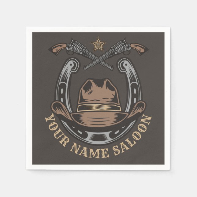 Wild West Revolver Horseshoe Western Cowboy Saloon Napkin (Front)