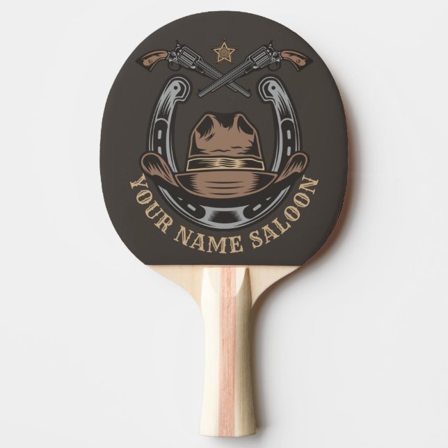 Wild West Revolver Horseshoe Western Cowboy Saloon Ping Pong Paddle (Front)
