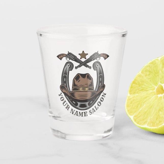 Wild West Revolver Horseshoe Western Cowboy Saloon Shot Glass (Front)