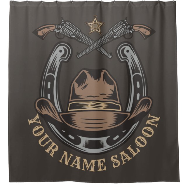 Wild West Revolver Horseshoe Western Cowboy Saloon Shower Curtain (Front)