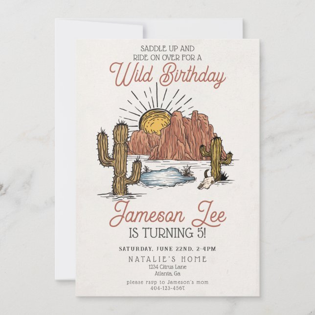 Wild West Rodeo cowboy birthday party invite (Front)