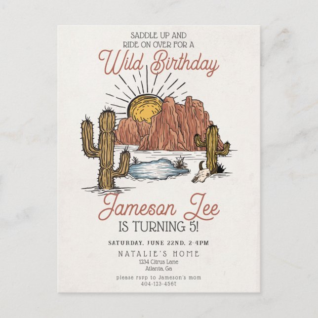 Wild West Rodeo cowboy birthday party invite Postcard (Front)