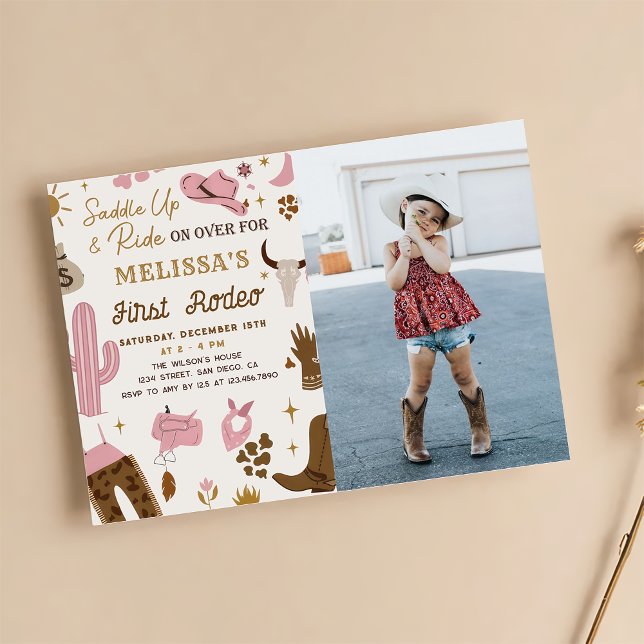 Wild West Rodeo Cowgirl Ranch Girl Birthday Photo Invitation (Creator Uploaded)
