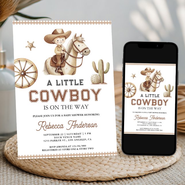 Wild West Rodeo Little Cowboy QR Code Baby Shower Invitation (Creator Uploaded)