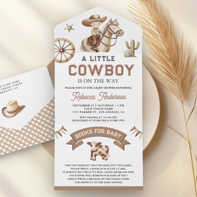 Wild West Rodeo Western Little Cowboy Baby Shower All In One Invitation (Creator Uploaded)