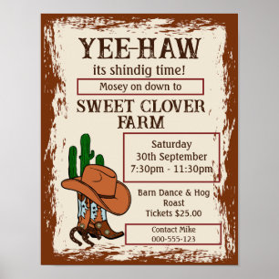 Wild West Rustic Cowboy Western Party Poster