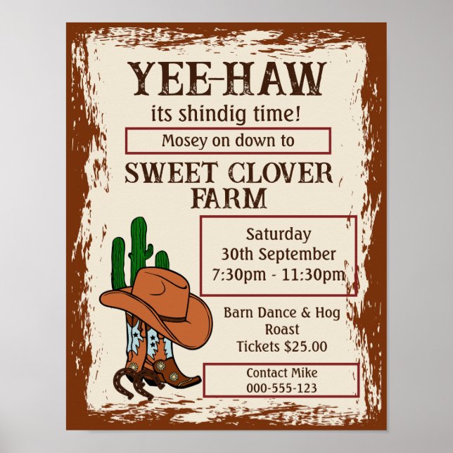 Wild West Rustic Cowboy Western Party Poster (Front)