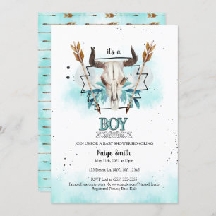 Wild West Rustic Skull & Arrows Boy Baby Shower Invitation