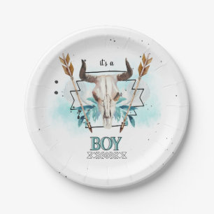 Wild West   Rustic Skull & Arrows   It's A Boy Paper Plate