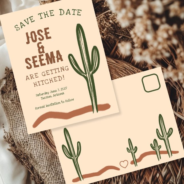 Wild West Saguaro Cactus Hand Drawn Custom STD Postcard (Wild West Saguaro Cactus Hand-Drawn Custom Save The Date Postcard
)