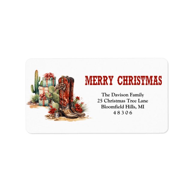 Wild west style cowboy boots and Christmas gifts Label (Front)