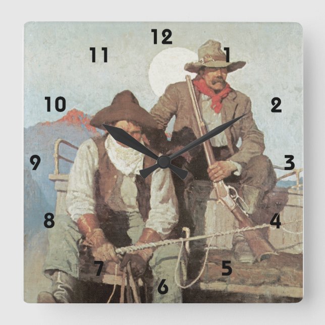 Wild West Theme The Stage Coach Cowboys Clock (Front)