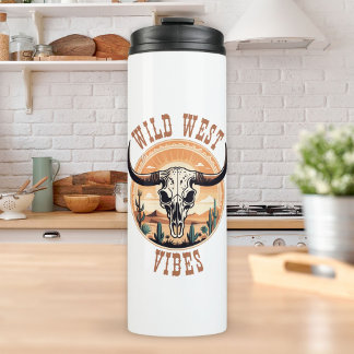 Wild West Vibes Cow Skull Thermal Tumbler
