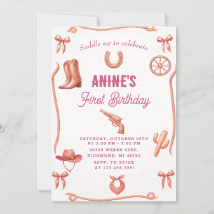 Wild West Vintage Cowgirl 1st Rodeo Birthday Invitation