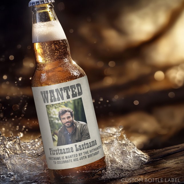 Wild West Wanted Poster Birthday Party Beer Bottle Label (Custom Birthday Party Beer Label)