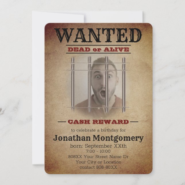 Wild West Wanted Poster with Custom Photo Invitation (Front)