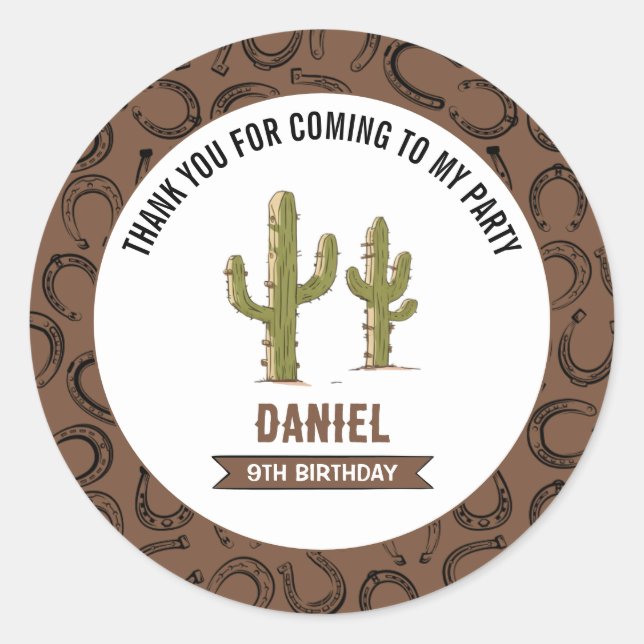 Wild West Western Birthday Classic Round Sticker (Front)