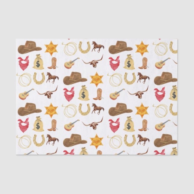 Wild West Western Country Rodeo Any Age Birthday Tissue Paper (Front)
