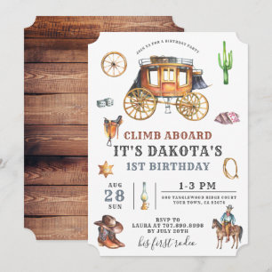 Wild West Western Cowboy First Birthday Invitation