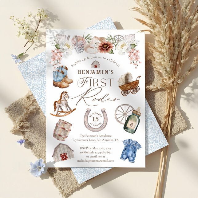 Wild West Western Cowboy First Rodeo 1st Birthday Invitation (Wild West Western Cowboy First Rodeo 1st Birthday Invitation)