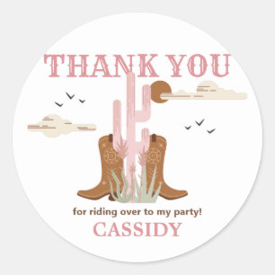 Wild West Western Cowgirl Birthday Party Thank You Classic Round Sticker