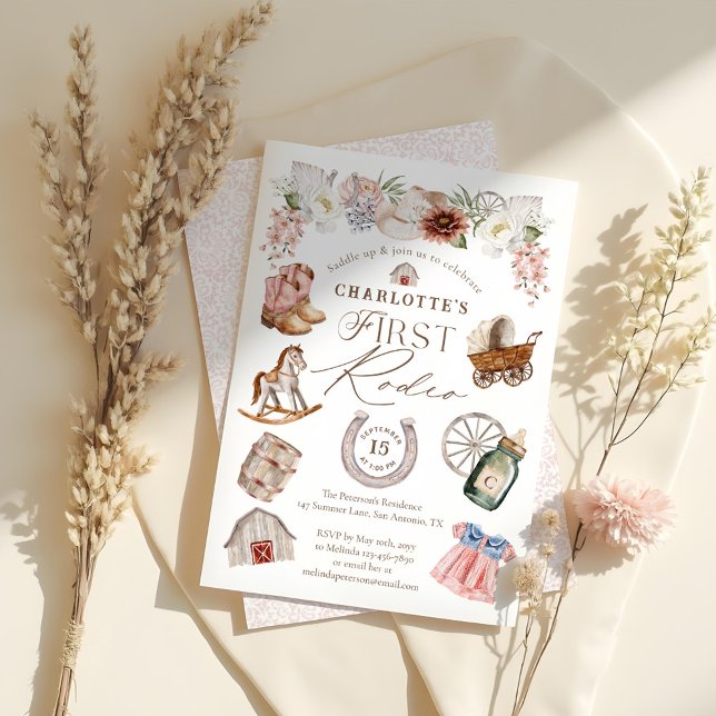 Wild West Western Cowgirl First Rodeo 1st Birthday Invitation (Wild West Western Cowgirl First Rodeo 1st Birthday Invitation)