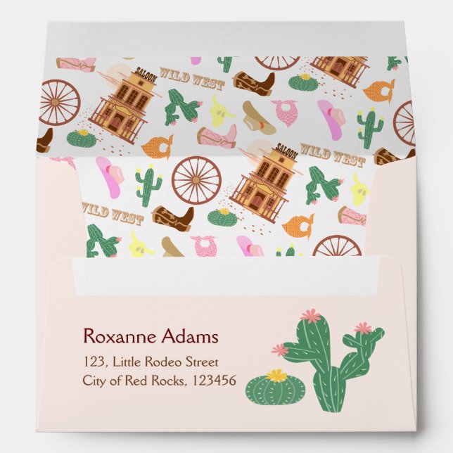Wild West with Cacti Pattern Kids Birthday Party Envelope (Back (Bottom))