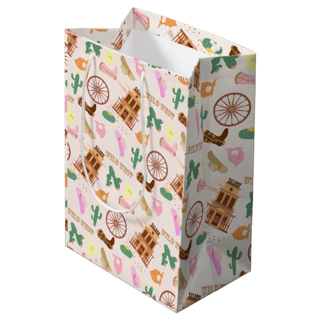Wild West with Cacti Pattern Kids Birthday Party Medium Gift Bag (Back Angled)