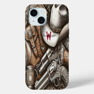 Wild West With Cowboy Hat and Guns iPhone 15 Case