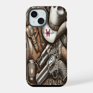 Wild West With Cowboy Hat and Guns iPhone 15 Case