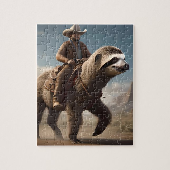 "Wild West Wonders: Cowboy Riding a Sloth Horse" Jigsaw Puzzle (Vertical)