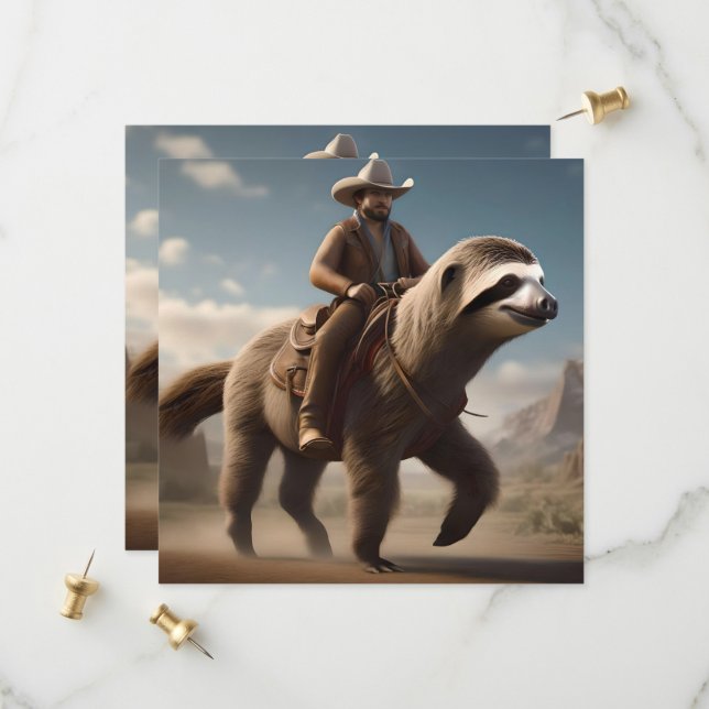 "Wild West Wonders: Cowboy Riding a Sloth Horse" Save The Date (Front/Back In Situ)
