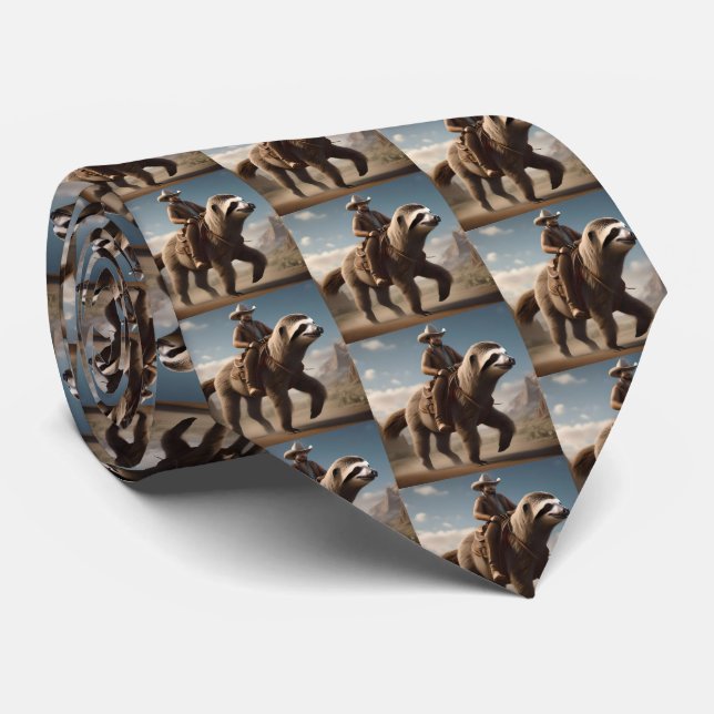 "Wild West Wonders: Cowboy Riding a Sloth Horse" Tie (Rolled)
