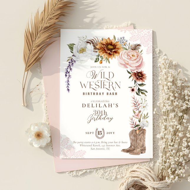 Wild Western Birthday Watercolor Floral Cowgirl Invitation (Wild Western Birthday Watercolor Floral Cowgirl Invitation)