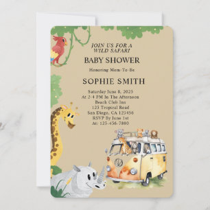 Wild Wheels Safari Animal Camper Van Baby Shower Invitation
