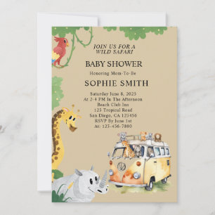 Wild Wheels Safari Animal Camper Van Baby Shower Invitation