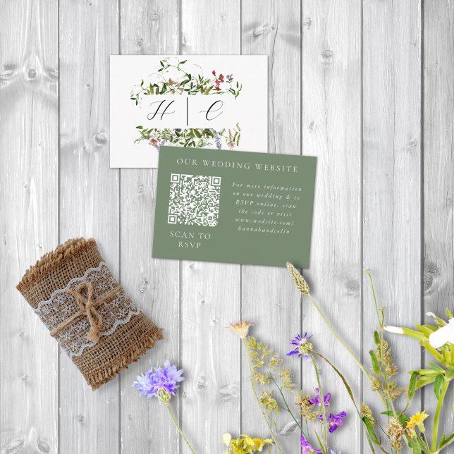 Wild Whimsical Blooms & Greenery Web QR RSVP Enclosure Card (Creator Uploaded)
