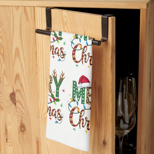 Wild & Whimsical Merry Christmas Leopard Print Tea Towel (Thirds Fold)