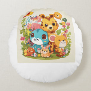 Wild & Whimsical: Playful Animal Parade T-Shirt Round Cushion