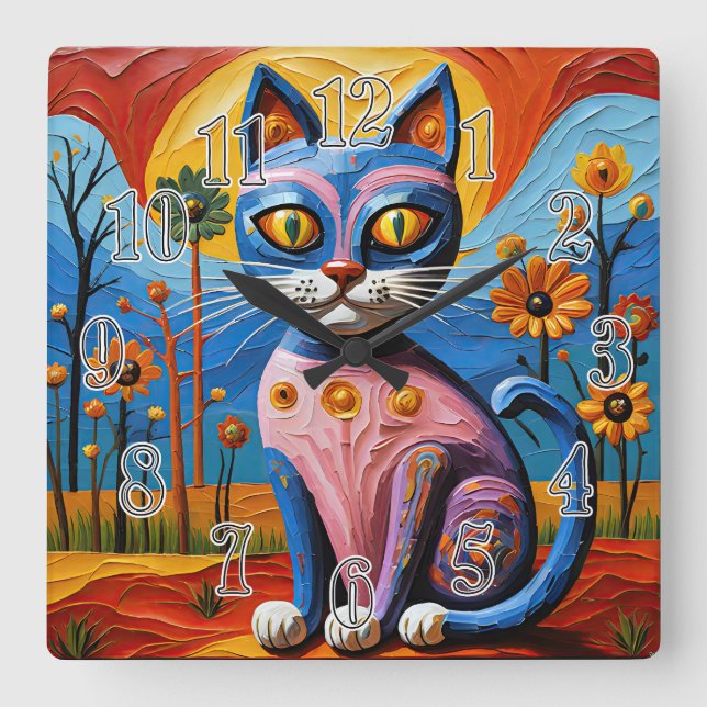 Wild Whimsical Whiskers Square Wall Clock (Front)