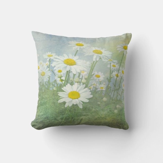 Wild White Daisy Field Cushion (Front)