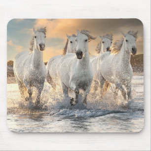 Wild White Horses Mouse Mat