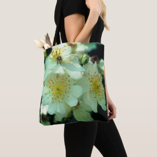 Wild White Rambling Roses Close Up Tote Bag