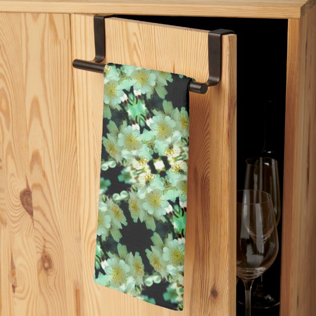 Wild White Rambling Roses Floral Pattern       Tea Towel (Thirds Fold)