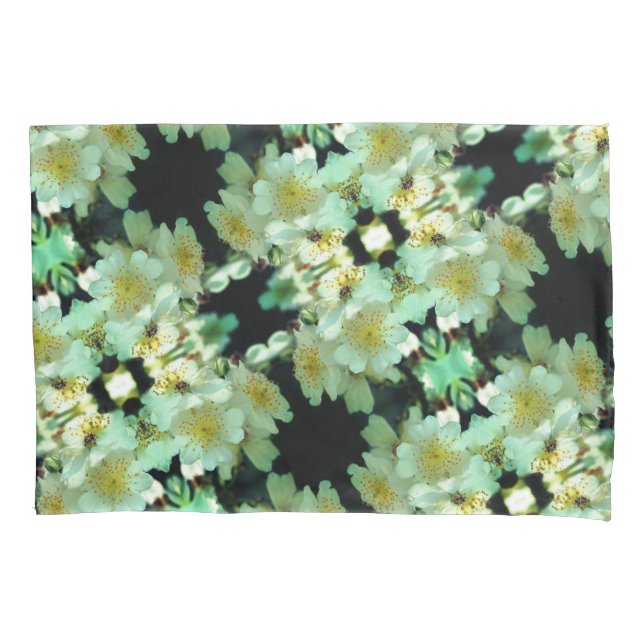 Wild White Rambling Roses Floral Pillowcase (Front)