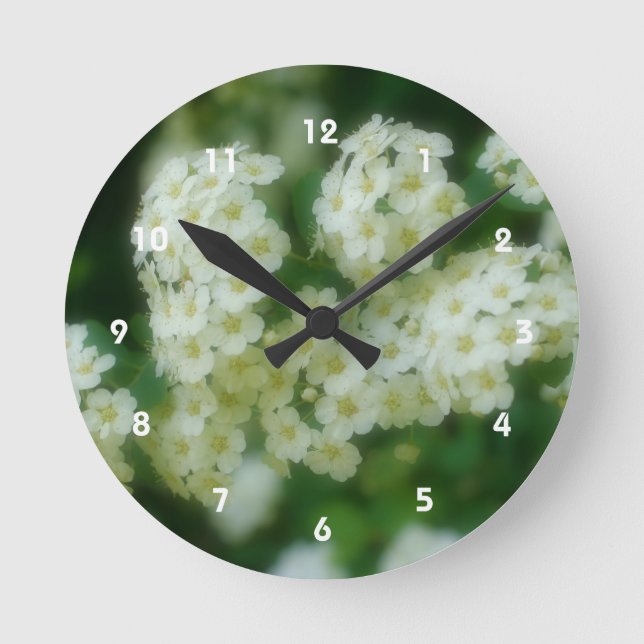 Wild White Rambling Roses Flower Round Clock (Front)