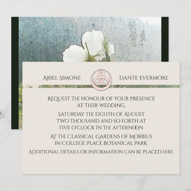 Wild White Rose Triquetra Handfasting Invitation (Front/Back)