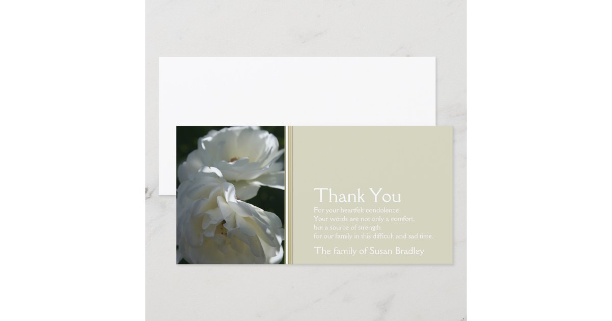 Wild White Roses 2 Sympathy Thank You Photo Card | Zazzle