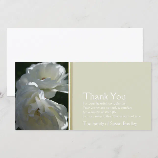 Wild White Roses 2 Sympathy Thank You Photo Card | Zazzle