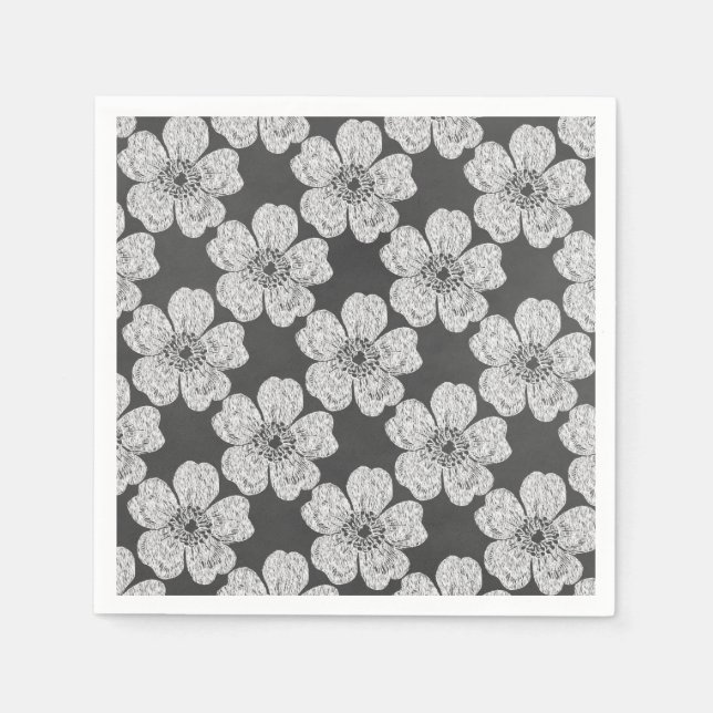 Wild White Roses Chalkboard Napkin (Front)